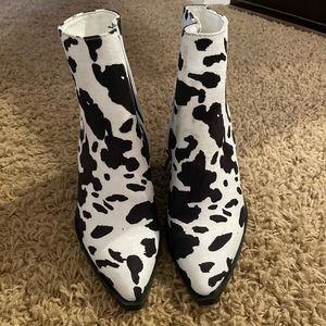 Cow print heels